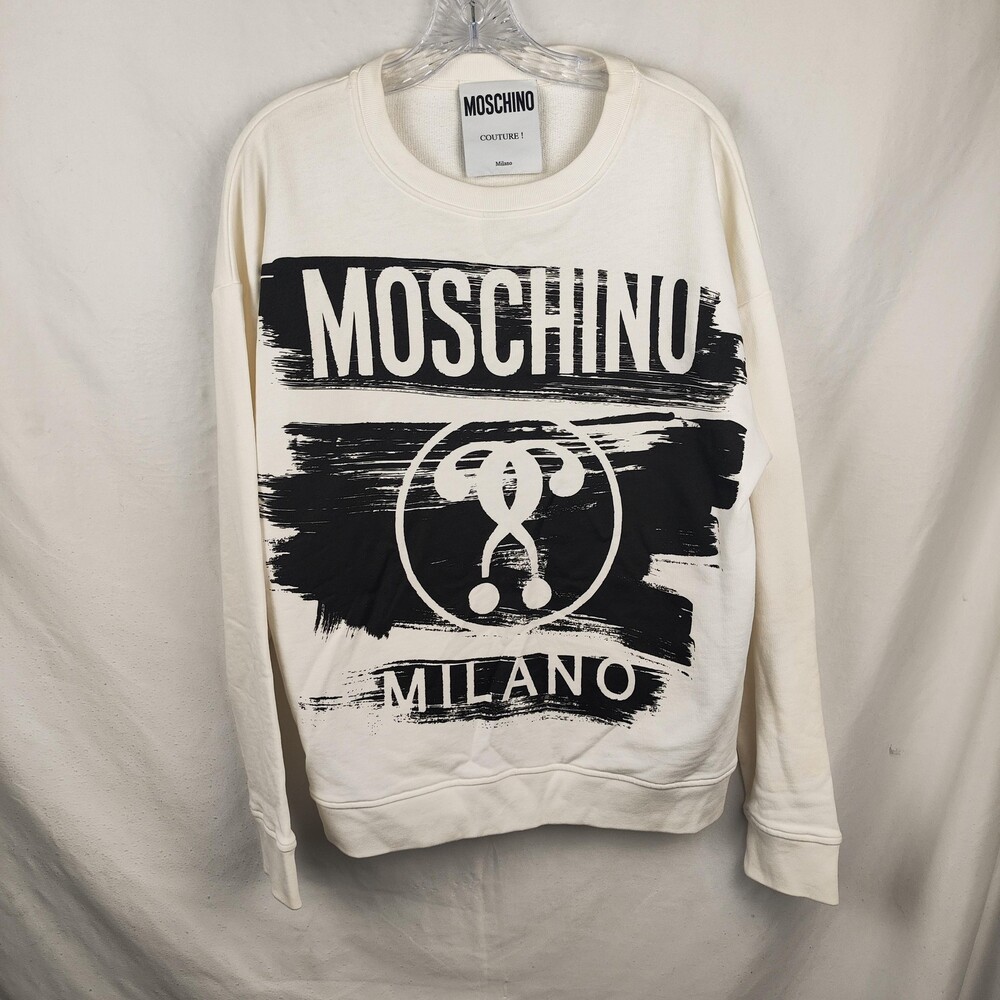 Moschino Sweatshirt Mens Large White Milano Graphic Crewneck Pullover Logo